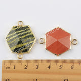 Natural Multi-kind Stones Hexagon Connector Gold Plated WX1499