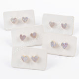 Heart 6mm Gold Plated Natural Agate Titanium AB White Color Druzy Studs Earrings G1711