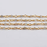 16 Feet of Natural Labradorite Faceted Beads Rosary Chains In Gold Plated, Stone Chain Jewelry Finding JT246