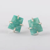 925 Sterling Silver Fashion Natural Crystal Faceted Stud Earrings For Women SS201