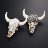 Rhinestone Longhorn Resin Horn Bull Cattle Pendants Paved Black/White Zircon JAB339