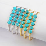 Five Round Natural Turquoise Bangle Bracelet, Gold/Silver Plated Bezel Gemstone Cuff ZG0427