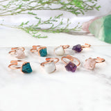 Adjustable Raw Gemstone Ring, Rose Gold Plated, Healing Crystal Stone Ring, Birthstone Jewelry BT013