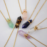 Multi Gemstone Fluorite Quartz Perfume Bottle Gold Plated Necklace, Healing Crystal Stone Bottle Necklace G1942-N