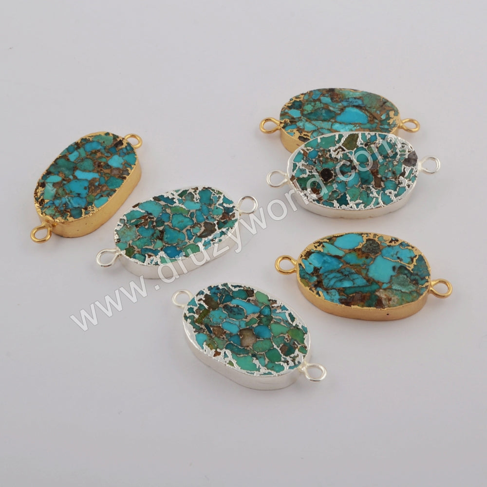 Gold Plated Natural Copper Turquoise Connector, For Jewelry Making Craft G1750