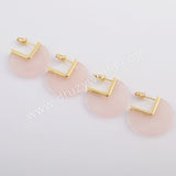 Gold Plated Natural Rose Quartz Slice Stud Earrings, Big Round Coin Earrings ZG0421