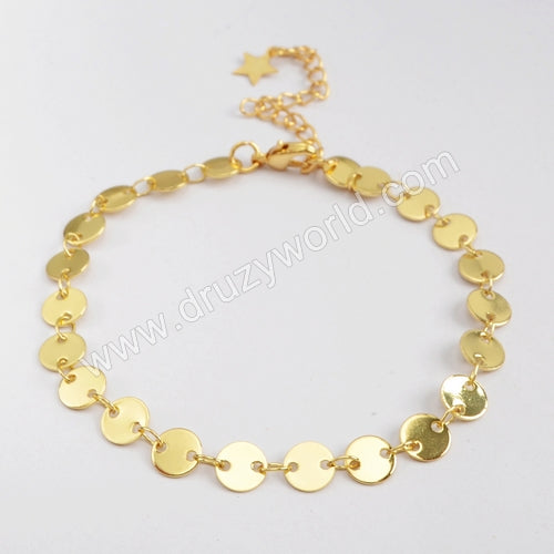 7" Gold Plated Brass 6mm Coin Slice Chain Bracelet PJ117-G