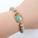 Gold Plated Multi-stone With 8mm Faceted Beads & Tassel Bracelet Bangle G1503