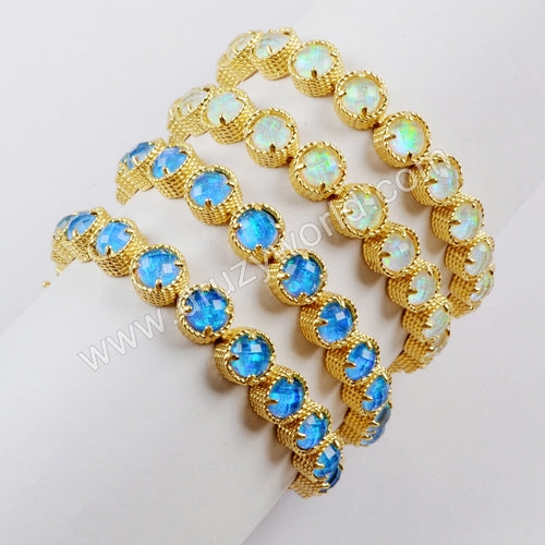 Gold Plated Round Opal Faceted Tennis Bracelet ZG0341-1