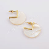 Unique Round Gold Plated Mother of Pearl Slice Stud Earrings, White Pearl Shell Earrings ZG0422