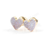 Heart 6mm Gold Plated Natural Agate Titanium AB White Color Druzy Studs Earrings G1711