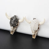 Rhinestone Longhorn Resin Horn Bull Cattle Pendants Paved Black/White Zircon JAB339