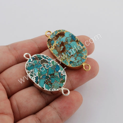 Natural Copper Turquoise Connector Fashion Jewelry Silver Plated S1750