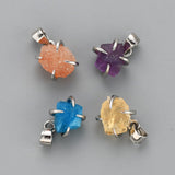 Tiny Silver Plated Claw Rainbow Natural Gemstone Pendant, Raw Healing Crystal Stone Pendant, Birthstone Jewelry ZS0479