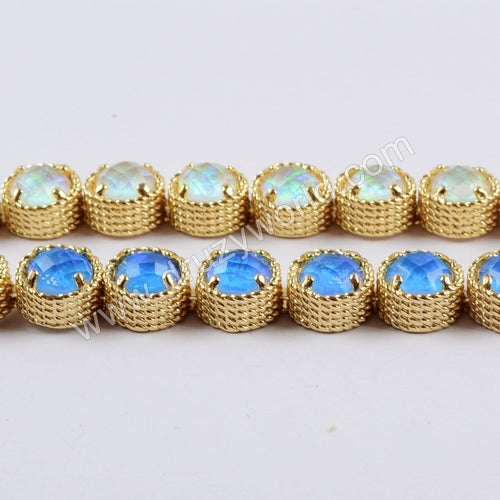 Gold Plated Round Opal Faceted Tennis Bracelet ZG0341-1
