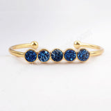 Gold Plated Five Round Natural Agate Titanium Druzy Bangle Bracelet, Crystal Cuff ZG0423