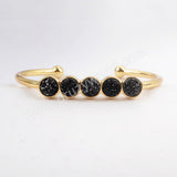 Gold Plated Five Round Natural Agate Titanium Druzy Bangle Bracelet, Crystal Cuff ZG0423