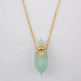 Multi Gemstone Fluorite Quartz Perfume Bottle Gold Plated Necklace, Healing Crystal Stone Bottle Necklace G1942-N