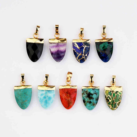 Gold Plated Shield Shape Natural Turquoise Faceted Pendant, Multi Gemstone Jewelry Making G2081