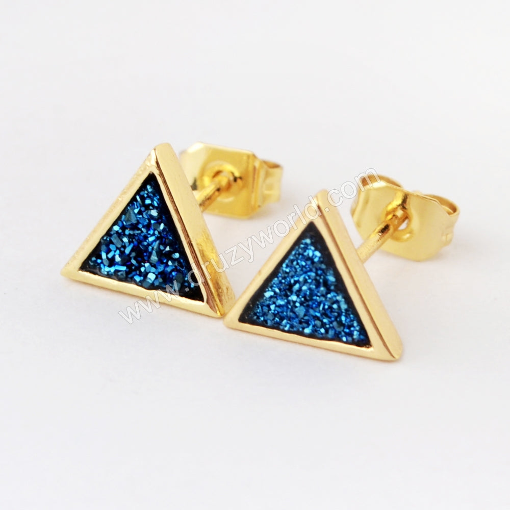 blue earrings with gold plating
