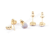 Heart 6mm Gold Plated Natural Agate Titanium AB White Color Druzy Studs Earrings G1711