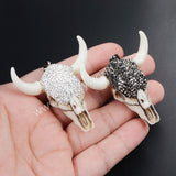 Rhinestone Longhorn Resin Horn Bull Cattle Pendants Paved Black/White Zircon JAB339