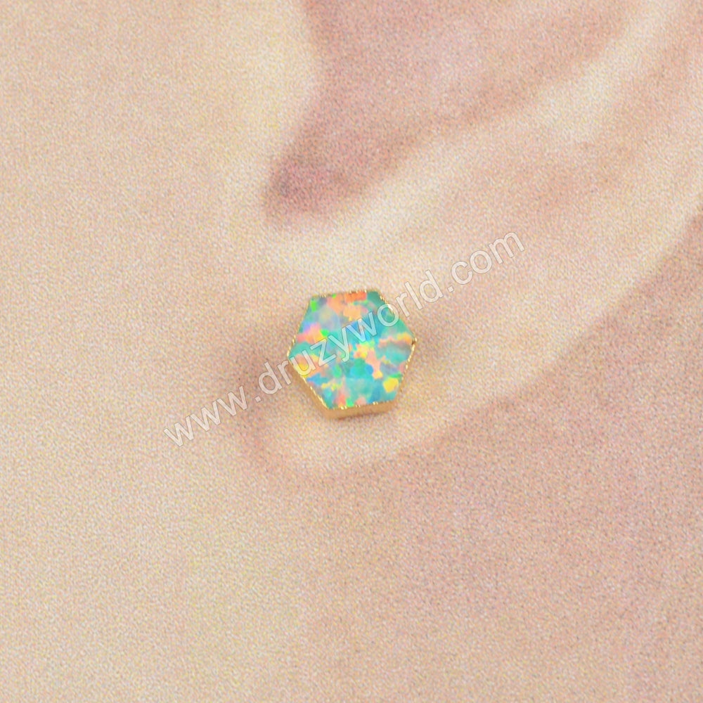 Hexagon Blue Opal Studs Earring Gold Plated G1422