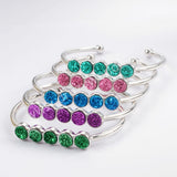 Silver Plated Five Round Natural Agate Titanium Druzy Bangle Bracelet, Crystal Cuff ZS0424