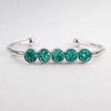 Silver Plated Five Round Natural Agate Titanium Druzy Bangle Bracelet, Crystal Cuff ZS0424