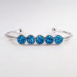 Silver Plated Five Round Natural Agate Titanium Druzy Bangle Bracelet, Crystal Cuff ZS0424