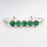 Silver Plated Five Round Natural Agate Titanium Druzy Bangle Bracelet, Crystal Cuff ZS0424