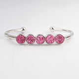 Silver Plated Five Round Natural Agate Titanium Druzy Bangle Bracelet, Crystal Cuff ZS0424