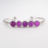 Silver Plated Five Round Natural Agate Titanium Druzy Bangle Bracelet, Crystal Cuff ZS0424