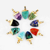Shield Shape Faceted Natural Gemstone Healing Crystal Pendants Necklaces Small Size Real Turquoise Larimar Azurite Red Coral Fluorite Jewelry G2081