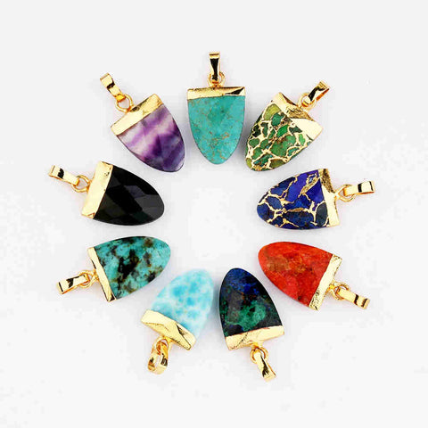 Gold Plated Shield Shape Natural Turquoise Faceted Pendant, Multi Gemstone Jewelry Making G2081