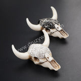 Rhinestone Longhorn Resin Horn Bull Cattle Pendants Paved Black/White Zircon JAB339