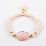 Gold Plated Multi-stone With 8mm Faceted Beads & Tassel Bracelet Bangle G1503