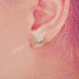 Heart 6mm Gold Plated Natural Agate Titanium AB White Color Druzy Studs Earrings G1711