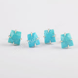 S925 Sterling Silver Claw Natural Turquoise Faceted Stud Earrings SS200