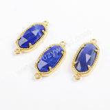Gold Plated Bezel Hexagon Faceted Multi-kind Stone Connector ZG0372