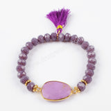Gold Plated Multi-stone With 8mm Faceted Beads & Tassel Bracelet Bangle G1503