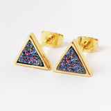 Bezel Rainbow Titanium Druzy Stud Earrings Gold Plated ZG0279