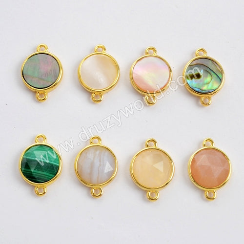 Round Multi-kind Stone Gold Bezel Connector WX985