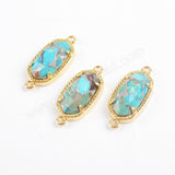 Gold Plated Bezel Hexagon Faceted Multi-kind Stone Connector ZG0372