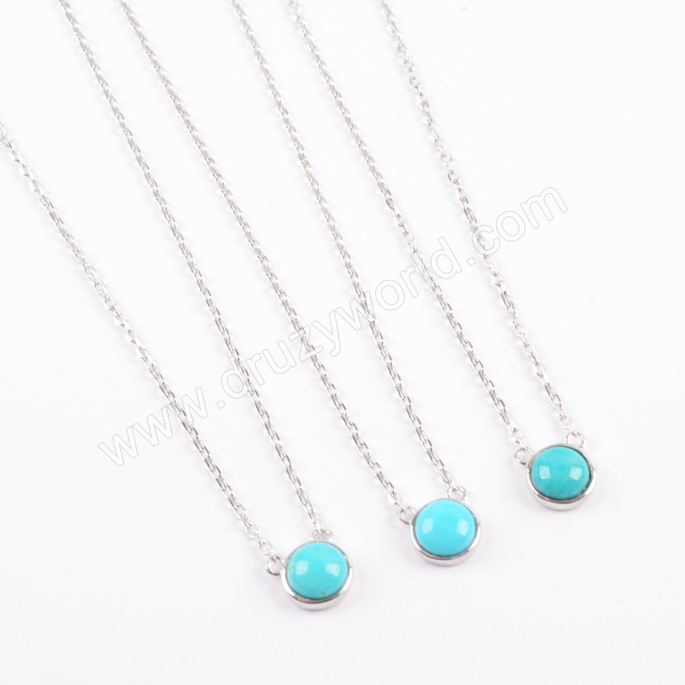 16" 925 Sterling Silver Round Natural Turquoise Necklace SS198
