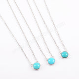 16" 925 Sterling Silver Round Natural Turquoise Necklace SS198