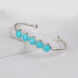 Five Round Natural Turquoise Bangle Bracelet, Gold/Silver Plated Bezel Gemstone Cuff ZG0427