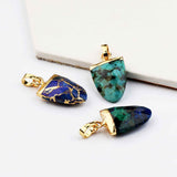 Shield Shape Faceted Natural Gemstone Healing Crystal Pendants Necklaces Small Size Real Turquoise Larimar Azurite Red Coral Fluorite Jewelry G2081