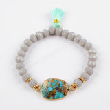Gold Plated Multi-stone With 8mm Faceted Beads & Tassel Bracelet Bangle G1503