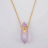 Multi Gemstone Fluorite Quartz Perfume Bottle Gold Plated Necklace, Healing Crystal Stone Bottle Necklace G1942-N